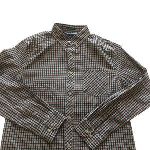 Ben Sherman Long-Sleeve Red, White, Blue Checked Dress Shirt White Spice